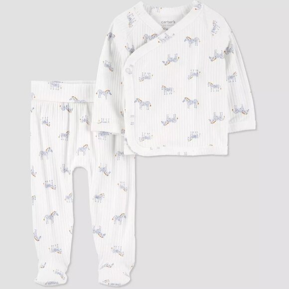 NEW Carter's Just One You® Baby Boys' 2pc Zebra Cardigan Set - White 6 M - Picture 1 of 7